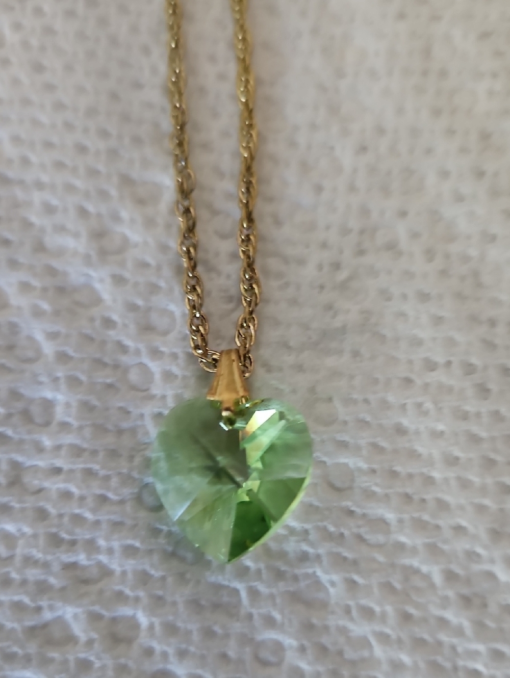 Pale Green Crystal Heart Faceted Necklace -  Goldtone Chain Incl NWOT